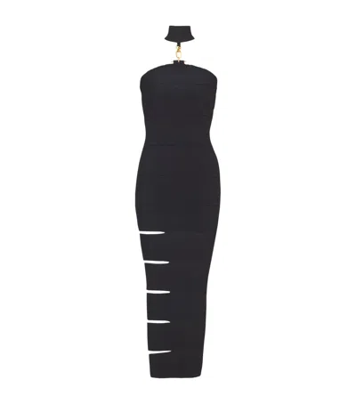 Balmain Ribbed Sleeveless Maxi Dress In Black