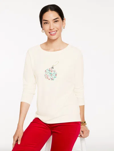 Talbots Plus Petite - Ornament Long Sleeve Crewneck T-shirt - Ivory - 1x  In White