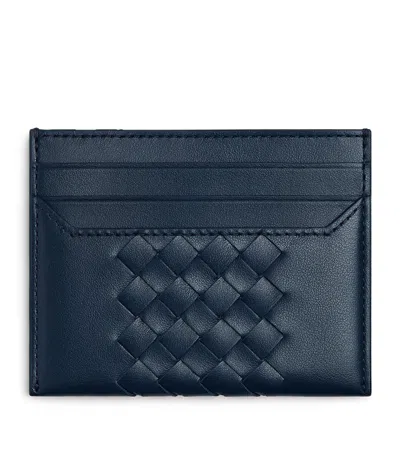 Bottega Veneta Leather Intrecciato Avenue Card Holder In Blue