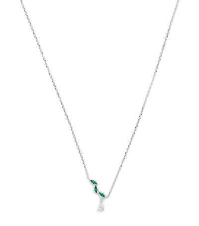 Astrid & Miyu White Gold, Diamond And Emerald Necklace In Metallic