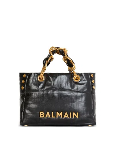 Balmain 1945 Soft Cabas Small-pb Embellished Crinkle Leather Handbag In Black