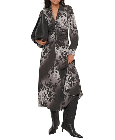 Mint Velvet Women's Floral Print Midi Dress With A Collar In Black