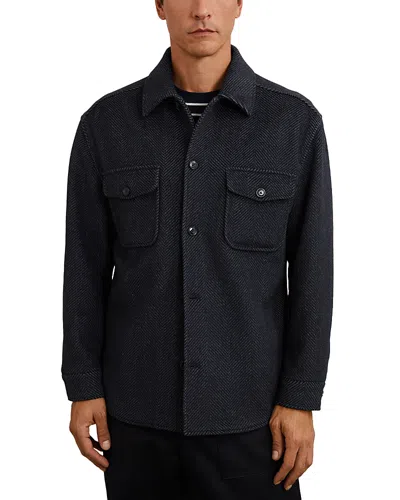 Reiss Compton Herringbone Wool Blend Shirt Jacket In Blue