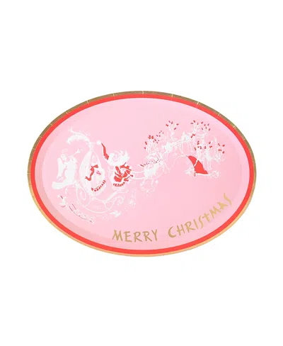 Jollity & Co Eloise At The Plaza Merry Christmas Large Paper Plates, Set Of 8 In Pink