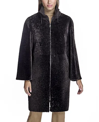 Maximilian Shearling Lamb Walking Coat In Black