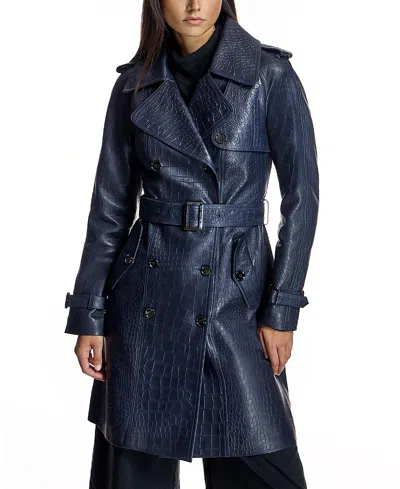 Maximilian Croc Stamped Leather Trench In Blue