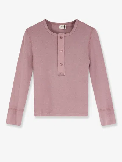 Chloé Fitted Henley Cotton Jersey Shirt Clothing In Pink