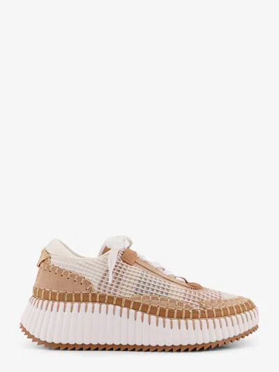 Chloé Mesh Nama Low-top Sneakers With Suede Inserts In Nude