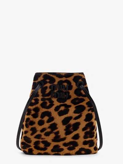 Miu Miu Animal Print Leather Crossbody Bag In Brown