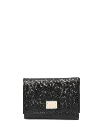 Dolce & Gabbana Leather Flap French Wallet In Black