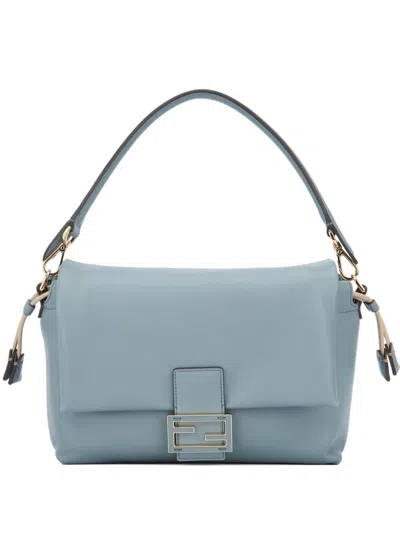Fendi Mamma Baguette Medium Leather Shoulder Bag In Blue