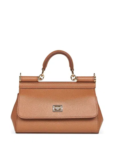 Dolce & Gabbana Sicily Small Leather Handbag In Brown