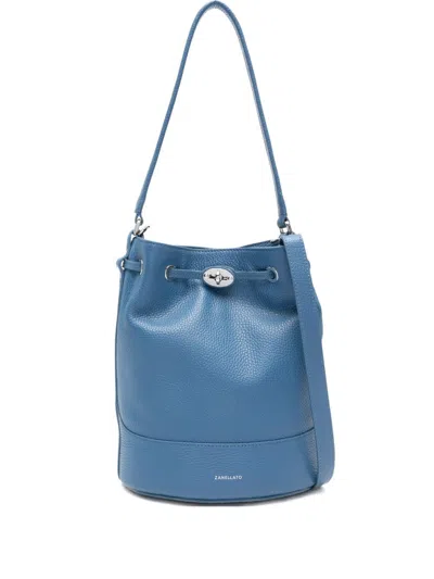 Zanellato Monda' Daily Small Leather Bucket Bag In Blue