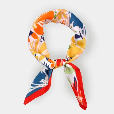 Truedames Tropical Flower Printed Square Silky Satin Bandana Scarf In Multi