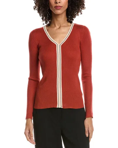 T Tahari Contrast Stripe Rib Sweater In Orange