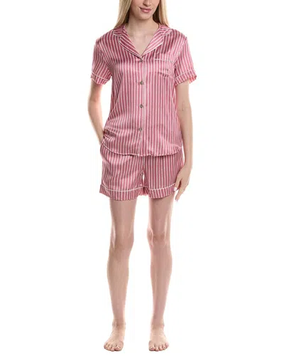 Petite Plume 2pc Classic Silk Short Set In Pink