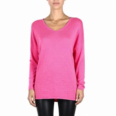 Caroline Grace Cotton Cashmere V Neck Tunic Sweater In Pink In Pink