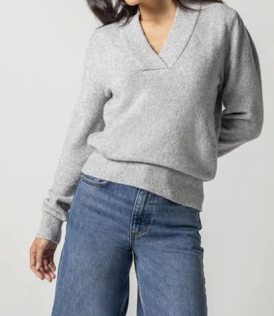 Lilla P Long Sleeve V-neck Sweater In Ash In Gray