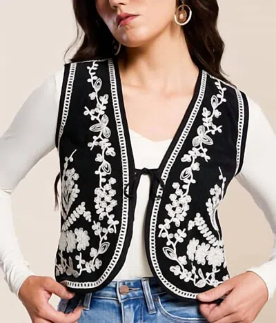 Jacquie The Label Western Embroidered Corduroy Vest In Black In Black