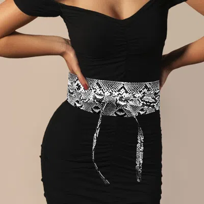 Fashnzfab Snake Skin Print Wide Belt In White