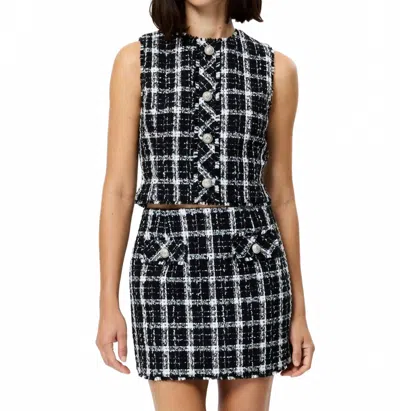 French Connection Windowpane Tweed Crop Top In Black