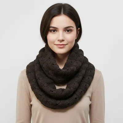 Truedames Chunky Textured Cable Knit Infinity Scarf In Brown