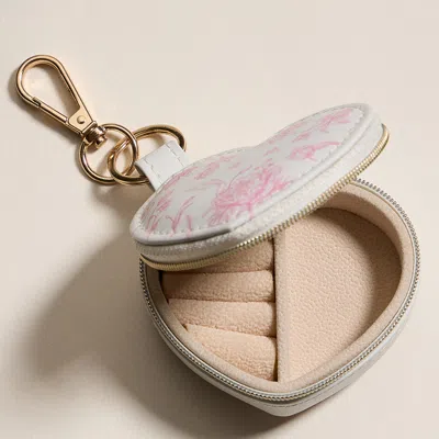 Fashnzfab Floral Pattern Print Heart Shaped Jewelry Case Keychain Bag Charm In Multi