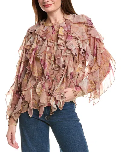 Fate Chiffon Cascading Ruffle Shirt In Pink
