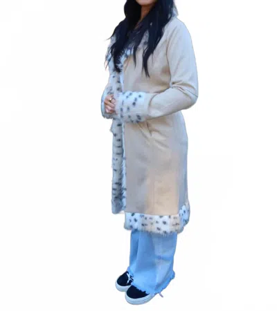 Act Pretty Leopard Fur Suede Coat In Beige In Blue