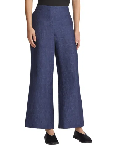 Lafayette 148 Columbus Cropped Wide Leg Linen Pant In Blue