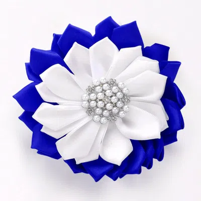 Fashnzfab Pearl Pointed Flower Ribbon Brooch / Hair Clip In White