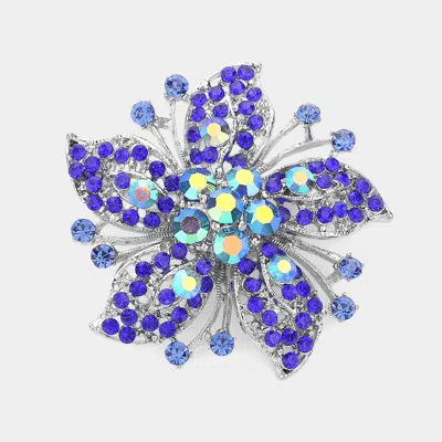 Fashnzfab Crystal Rhinestone Flower Pin Brooch In Blue