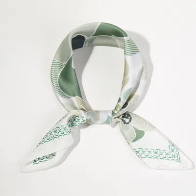 Truedames Illustrated Flower Pattern Printed Square Silky Satin Bandana Scarf In Green