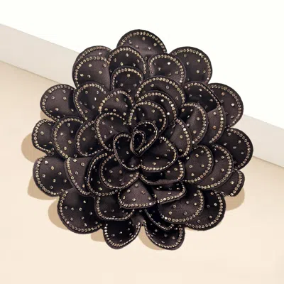 Fashnzfab Bling Studded Flower Brooch / Hair Clip In Brown