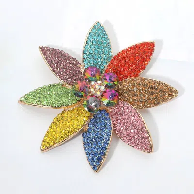 Fashnzfab Stone Embellished Flower Pin Brooch 3.5" X 3.5" In Multi
