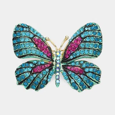 Fashnzfab Rhinestone Pave Butterfly Pin Brooch In Blue
