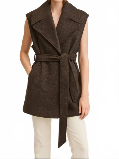Suncoo Long Textured Thick Vest In Chocolate In Brown