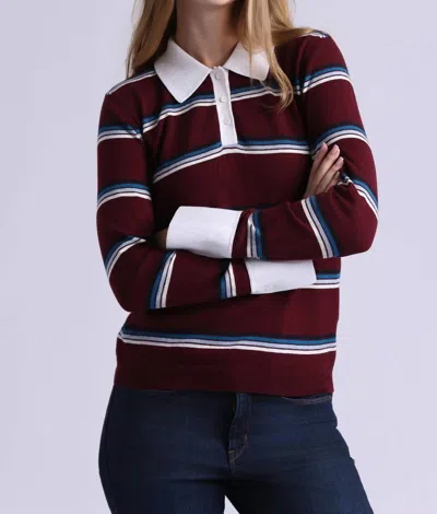 Minnie Rose Striped Polo In Bordeaux Combo In Burgundy