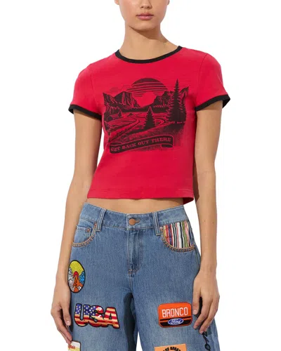 Alice And Olivia Onie Baby Ringer T-shirt In Red