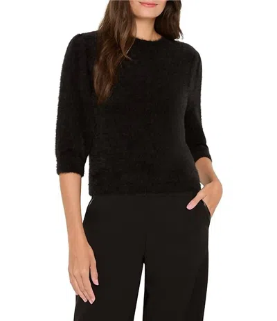 Nic + Zoe Fuzzy Short Sleeve Sweater In Black Onyx In Black