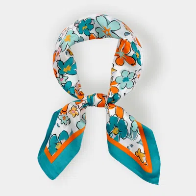 Truedames Flower Drawing Printed Square Silky Satin Bandana Scarf In Multi