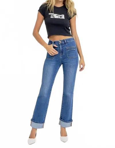 Risen High Rise Eb Ankle Front Patch Pocket Pants In Blue In Blue