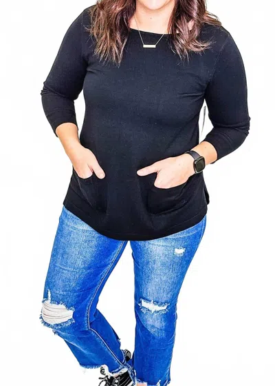 Multiples Hi-lo Sweater Tunic In Black In Blue
