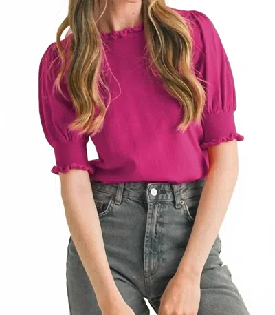 Merci Ruffle Trim Puff Sleeve Sweater In Dark Magenta In Pink