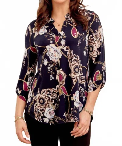 Dear Scarlett Paisley 3/4 Sleeve Top In Black Multi In Multi
