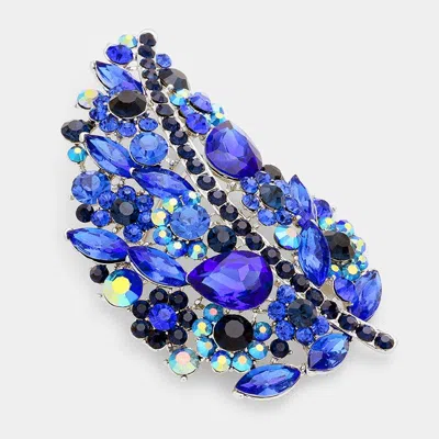 Fashnzfab Glass Crystal Leaf Pin Brooch In Blue