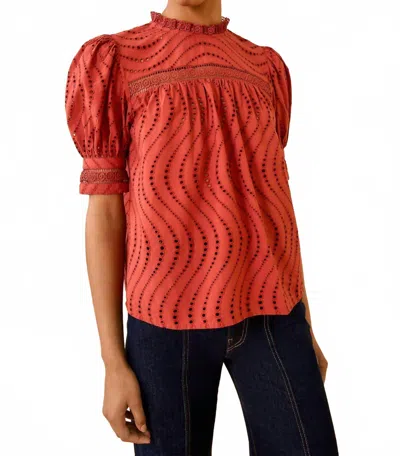 Ulla Johnson Virginia Lace Collar Short Sleeve Blouse In Claret In Yellow