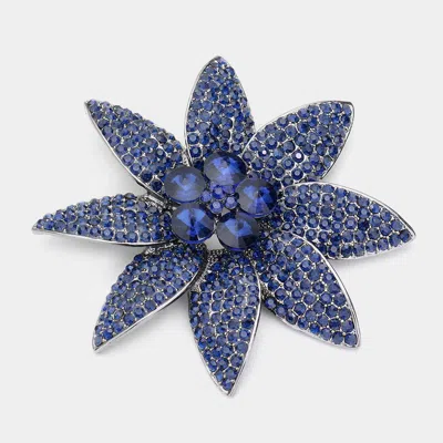 Fashnzfab Stone Embellished Flower Pin Brooch In Blue