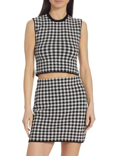 Atm Anthony Thomas Melillo Shepherd Check Jacquard Cropped Sweater In Black/white In Multi