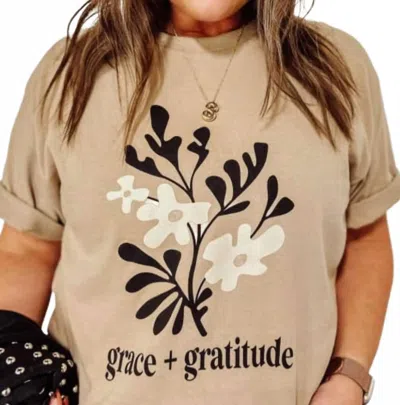 The Graphic Tee Grace + Gratitude Graphic Tee In Beige In Gold